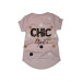 Girl's Powder Cycling Collar Short Sleeve Sequin Embroidered T-Shirt