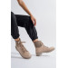 Women's Beige Lace-Up Boots Tr0180B