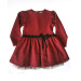 Girl Claret Red Tulle Detailed Short Sleeve Dress