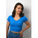 Women's Blue Crop With Snap Button Detail