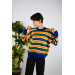 Women's Navy Blue Crew Neck Jacquard Multicolored Knitwear Sweater