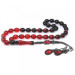 1000 Sterling Silver Kazaz Tasseled Barley Cut Strained Red-Black Fire Amber Rosary