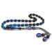 1000 Sterling Silver Kazaz Tasseled Barley Cut Strained Blue-Black Squeezed Amber Rosary