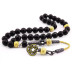 1000 Sterling Silver Kazaz Tasseled Facet Sphere Cut Yellow-Black Onyx Natural Stone Rosary