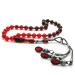 1000 Sterling Silver Kazaz Tasseled Istanbul Cut Strained Red-Black Fire Amber Rosary