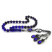 1000 Sterling Silver Kazaz Tassel Istanbul Cut Strained Blue-Black Spinned Amber Rosary
