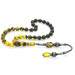 1000 Sterling Silver Kazaz Tasseled Sphere Cut Strained Yellow-Black Fire Amber Rosary