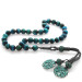 1000 Sterling Silver Kazaz Tasseled Globe Cut Turquoise Tiger Eye Natural Stone Rosary