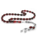 925 Sterling Silver Double Tasseled Barley Cut Red-Black Fire Amber Rosary