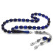 925 Sterling Silver Double Tasseled Barley Cut Blue-Black Crimped Amber Rosary