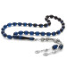 925 Sterling Silver Double Tasseled Barley Cut Strained Blue-Black Crimped Amber Rosary