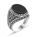 925 Sterling Silver Line Pattern Black Onyx Stone Men's Ring