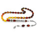 925 Sterling Silver Nakkaş Imameli Zülfikar Design Filtered Honey-Black Fire Amber Rosary