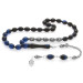 925 Sterling Silver Tasseled Barley Cut Silver Name Written, Blue-Black Pressed Amber Prayer Beads