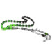 925 Sterling Silver Tasseled Barley Cut Name Written Green Fire Amber Rosary