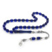 925 Sterling Silver Tasseled Barley Cut Navy Blue Spinning Amber Rosary