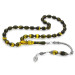 925 Sterling Silver Tasseled Barley Cut Yellow-Black Fire Amber Rosary