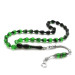 925 Sterling Silver Tasseled Drop Cut Strained Green-Black Fire Amber Rosary