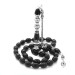 925 Sterling Silver Tasseled Silver Double Honored Nakkaş Embroidered Black Spinning Amber Rosary