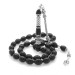 925 Sterling Silver Tasseled Silver Embroidery Embroidered Black Spinning Amber Rosary