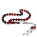 925 Sterling Silver Tasseled Istanbul Cut Red-Black Fire Amber Rosary
