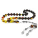 925 Sterling Silver Tasseled Istanbul Cut Strained Honey-Black Fire Amber Rosary