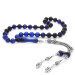 925 Sterling Silver Tasseled Istanbul Cut Strained Blue-Black Crimped Amber Rosary