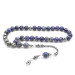 925 Sterling Silver Tasseled Globe Cut Blue Lapis Natural Stone Rosary With Name Written