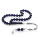 925 Sterling Silver Tasseled Globe Cut Navy Blue Spinning Amber Rosary