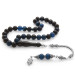 925 Sterling Silver Tasseled Globe Cut Blue-Black Spinning Amber Rosary
