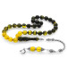 925 Sterling Silver Tasseled Sphere Cut Strained Yellow-Black Fire Amber Rosary