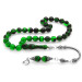 925 Sterling Silver Tasseled Sphere Cut Strained Green-Black Fire Amber Rosary