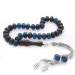 925 Sterling Silver Tasseled Wheel Cut Blue-Black Crimped Amber Rosary