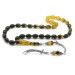 925 Sterling Silver Zülfikar Tassel Personalized Name Written Filtered Yellow-Black Fire Amber Rosary