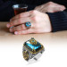 خاتم رجالي من الفضة عيار 925 بحجر الزركون لون مائي بنمط الاناضول