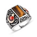 Crescent And Star Embroidered Tiger Eye Stone 925 Sterling Silver Men's Ring