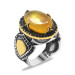 925 Sterling Silver Men's Ring With Natural Drop Amber Stone Personalized Name/Letter Written On The Sides