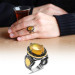 925 Sterling Silver Men's Ring With Natural Drop Amber Stone Personalized Name/Letter Written On The Sides