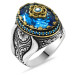 Facet Cut Aqua Blue Zircon Stone Micro Stone Set 925 Sterling Silver Men's Ring