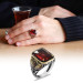 Facet Cut Red Zircon Stone Square Design 925 Sterling Silver Men's Ring