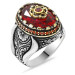 Facet Cut Red Zircon Stone Micro Stone Set 925 Sterling Silver Men's Ring