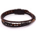 Straw Design Kuka Embroidered 3 Row Black-Brown Steel-Leather Combination Bracelet