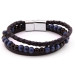 Straw Design Kuka Embroidered 3-Line Black-Navy Blue Steel-Leather Combination Bracelet