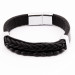 Straw Design Kuka Embroidered Black Steel-Leather Combination Men's Bracelet