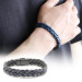 Straw Design Navy Blue Leather-Steel Combined Men's Bracelet