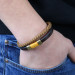 Brown Mustard Knitted Leather Men's Bracelet