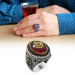 خاتم رجالي من الفضة الإسترليني عيار 925 بحجر الزركون لون أحمر بتصميم قلعة