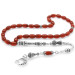Tarnish Metal Crescent And Star Tasseled Barley Cut Red Agate Rosary