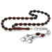 Untarnish Metal Crescent And Star Tasseled Barley Cut Red-Black Fire Amber Rosary