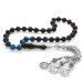Tarmaz Metal Crescent And Star Tasseled Istanbul Cut Strained Turquoise-Black Fire Amber Rosary